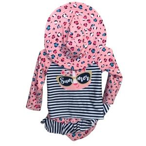 Girls rashguard swimsuit 3 pieces- matching hat, top and bottoms 2T